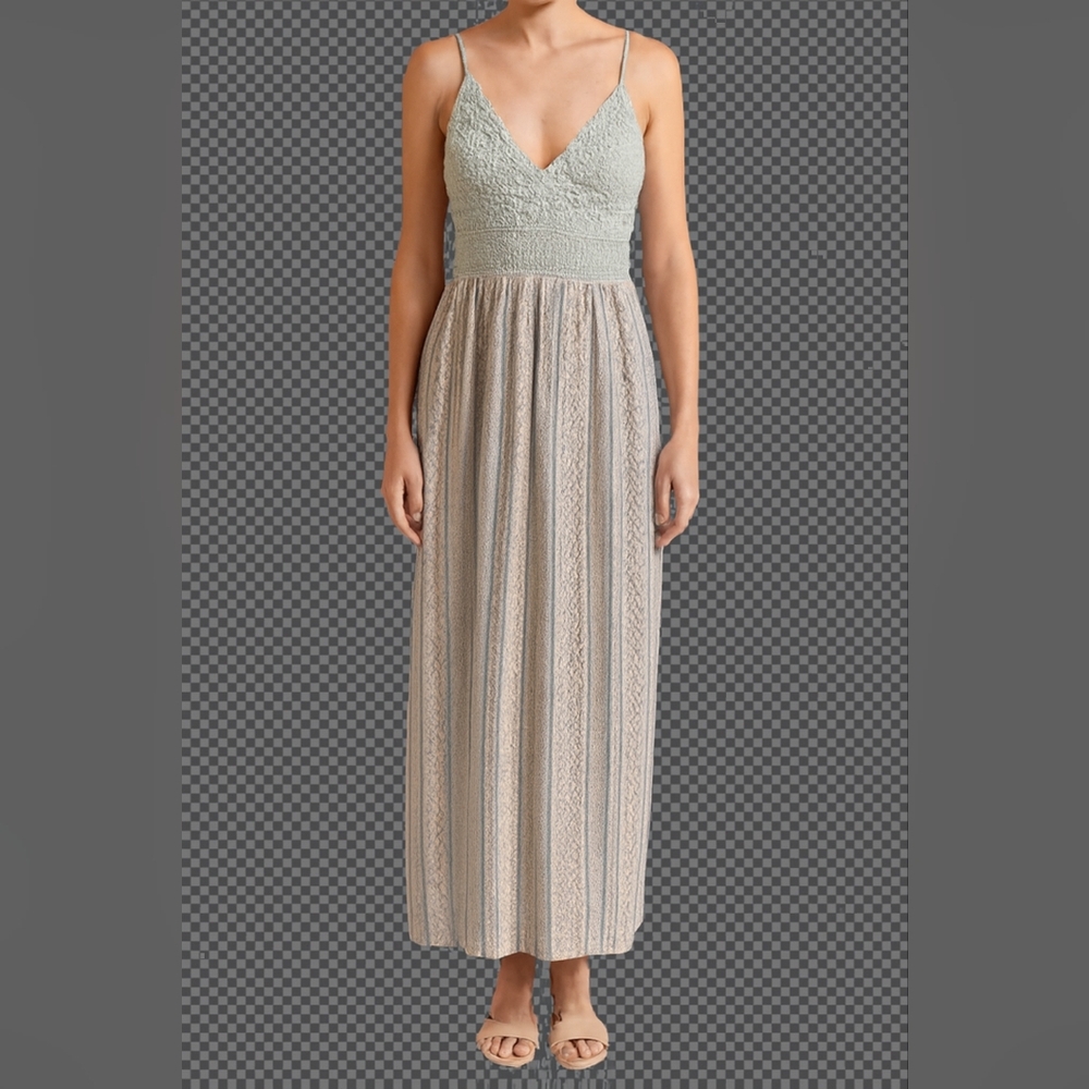 No Boundaries Mint and Beige Lace Maxi Dress